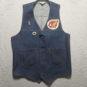 Vintage Honda 80s Action Wear Denim Vest Mens Size Medium Gold Wing Road Riders